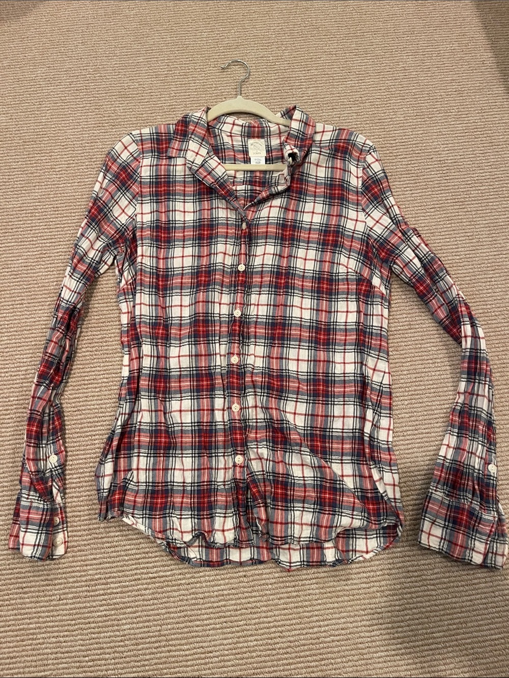 J. Crew Red, Navy and White Plaid Button-Down Shirt